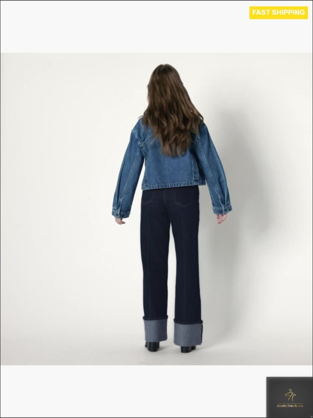 Oversized Cropped Denim Jacket Contrast Corduroy Collar Y2K Vintage Inspired - Picture 7 of 7